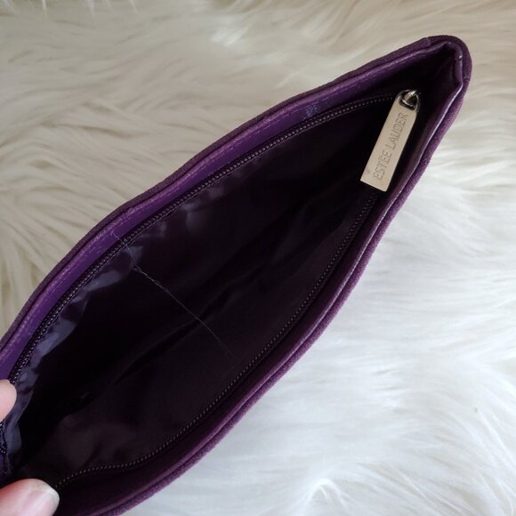 Estée Lauder Purple Microsuede Satchel Bag with Matching Make Up Zip Bag - Picture 11 of 15
